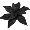 POINSETTIA HEAD BLACK 10″ VELVET W/ GLITTER EDGE & CLIP