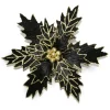POINSETTIA HEAD BLACK 13.5″ VELVET W/ GOLD GLITTER W/ CLIP