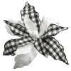 POINSETTIA HEAD BLACK / WHITE 13″ W/BERRY IN MIDDLE & CLIP