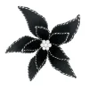 POINSETTIA HEAD BLACK /WHITE 7.5″ FABRIC W/RIBBON EDGE W/ CLIP
