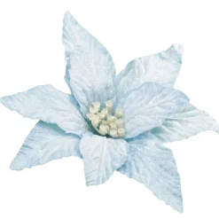 POINSETTIA HEAD BLUE ICE 10″ W/ FROST & CLIP