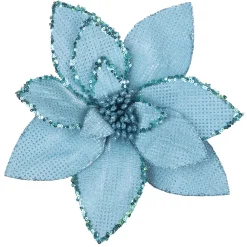 POINSETTIA HEAD BLUE ICE 10″ W/ GLITTER BORDER & CLIP