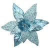 POINSETTIA HEAD BLUE ICE 12″ LEATHER METALLIC W/ CLIP