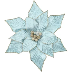 POINSETTIA HEAD BLUE ICE 12″ VELVET CH GLITTER EDGE W/ CLIP