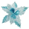 POINSETTIA HEAD BLUE LIGHT 5″ VELVET W/SEQUIN & CLIP