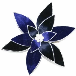 POINSETTIA HEAD BLUE MIDNIGHT 12″ W/ WHITE POLLEN &TRIM W/ CLIP