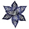 POINSETTIA HEAD BLUE MIDNIGHT 13″ SILVER GLTR W/CLIP