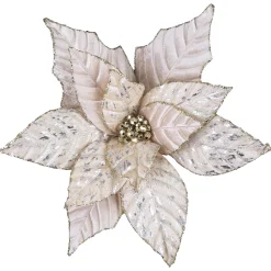 POINSETTIA HEAD CHAMP 12″ VELVET W/ SILVER FOIL & CLIP