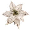 POINSETTIA HEAD CHAMPAGNE 5″ VELVET W/ CH. GLITTER & CLIP