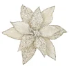 POINSETTIA HEAD CHAMPAGNE 11.5″ METALLIC ICED W/ CLIP
