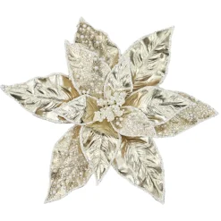 POINSETTIA HEAD CHAMPAGNE 11″ METALLIC W/ CLIP