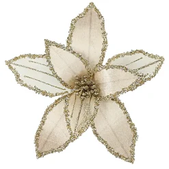 POINSETTIA HEAD CHAMPAGNE 9″ VELVET SHEER W/ CLIP
