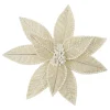 POINSETTIA HEAD CHAMPAGNE/WHITE 12.5″ LEATHER W/ PEARLS & CLIP