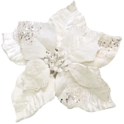 POINSETTIA HEAD CREAM 9″ CARDED W/ GLITTER & CLIP