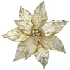 POINSETTIA HEAD GOLD/SILVER 11″ GLITTER METALLIC W/ CLIP