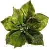 POINSETTIA HEAD GREEN CHARTREUSE 9″ GLITTER CARDED W/ CLIP