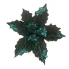 POINSETTIA HEAD GREEN EMERALD 5″ VELVET W/ SEQUIN & CLIP