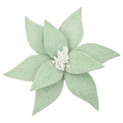 POINSETTIA HEAD GREEN SAGE 11.5″ FROSTED WOOL W/ CLIP