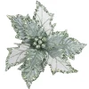 POINSETTIA HEAD GREEN SLATE 10″W/ GLITTER & CLIP