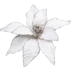 POINSETTIA HEAD IVORY / BEIGE 10″ VELVET W/GLITTER EDGE & CLIP