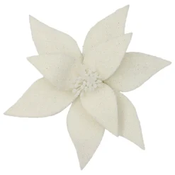 POINSETTIA HEAD IVORY 11.5″ FROSTED WOOL W/ CLIP