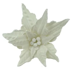 POINSETTIA HEAD IVORY 7.5″ KNITTED FABRIC W/CLIP