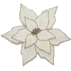 POINSETTIA HEAD IVORY 14″ W/ GOLD GLITTER EDGE W/ CLIP