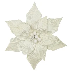 POINSETTIA HEAD IVORY /WHITE 12″ VELVET W/ CLIP