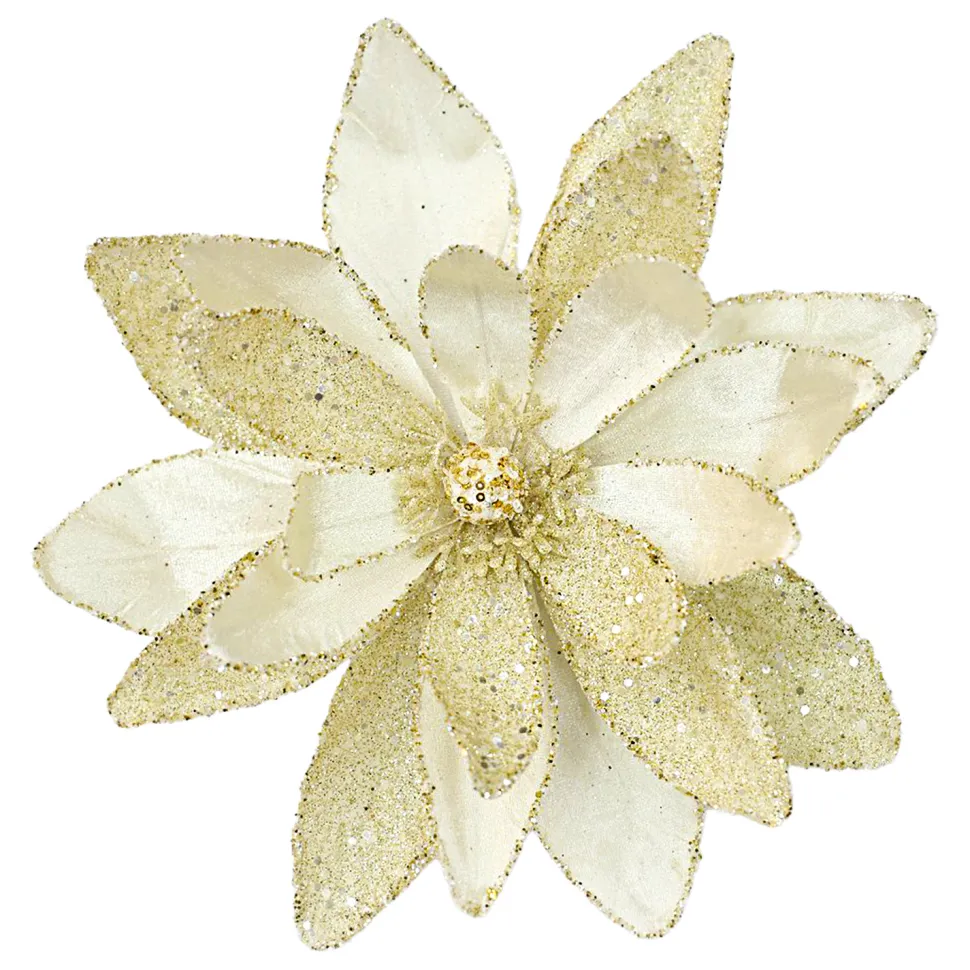 POINSETTIA HEAD IVORY /WHITE 12″ VELVET W/ CLIP