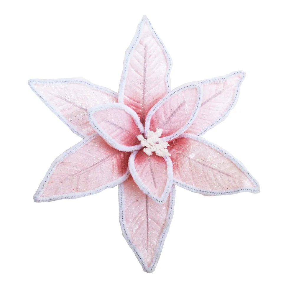 POINSETTIA HEAD PINK 9″ VELVET W/GLITTER