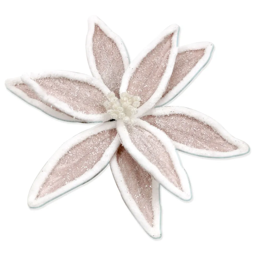 POINSETTIA HEAD PINK 8.5″ VELVET W/WHITE TRIM & CLIP
