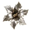 POINSETTIA HEAD PLATINUM 12″ METALLIC W/GOLD SEQUIN & CLIP