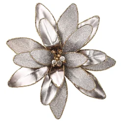 POINSETTIA HEAD PLATINUM COPPER 11″ METALLIC W/ CLIP