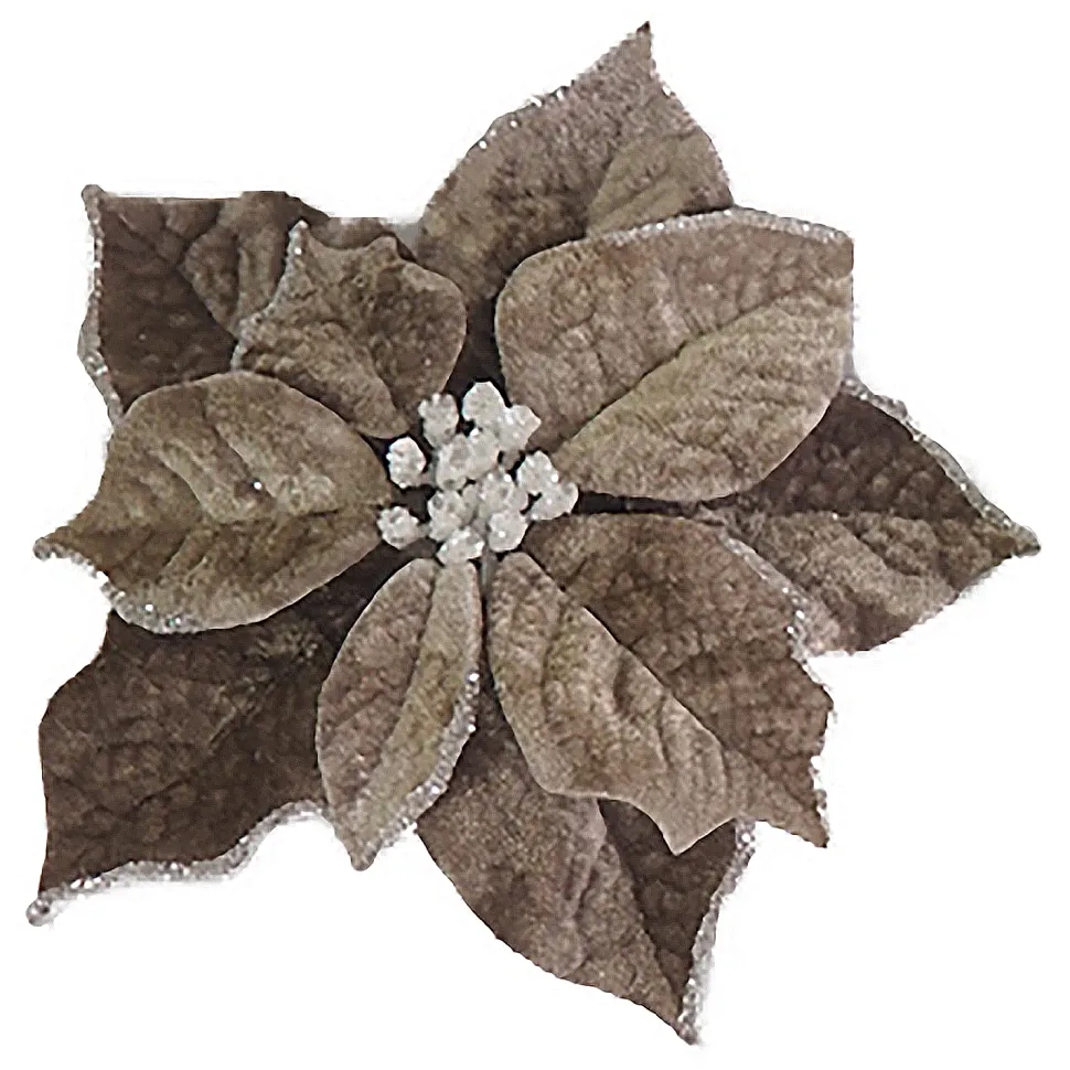 POINSETTIA HEAD PLATINUM /WHITE 9″ SNOW EDGE CARDED W/ CLIP