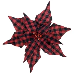 POINSETTIA HEAD RED / BLACK 9″ PLAID W/GLITTER & CLIP