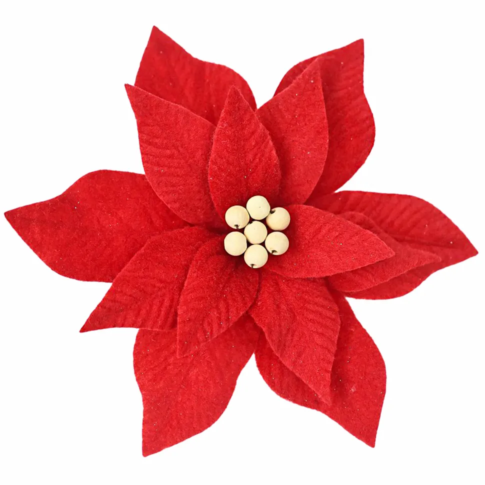 POINSETTIA HEAD RED 11″ FELT W/ CLIP