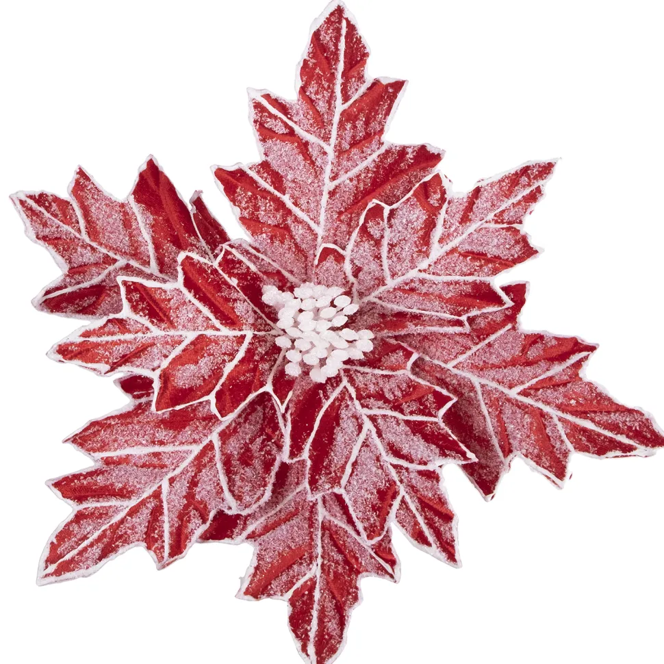 POINSETTIA HEAD RED 12″ FROSTED W/ POINTY EDGES