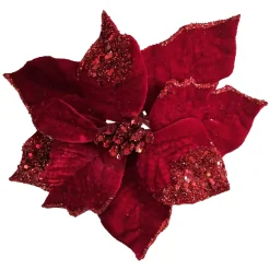 POINSETTIA HEAD RED 9″ GLITTER CARDED W/ CLIP