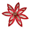 POINSETTIA HEAD RED 13″ VELVET W/ CHAMPAGNE GLTR & CLIP