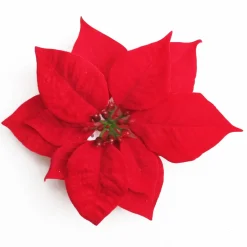 POINSETTIA HEAD RED 6.5″ VELVET WITH CLIP