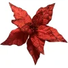 POINSETTIA HEAD RED 7.5″ VELVET W/ GLITTER EDGE & CLIP