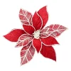 POINSETTIA HEAD RED /WHITE 11.5″ VELVET W/ CLIP
