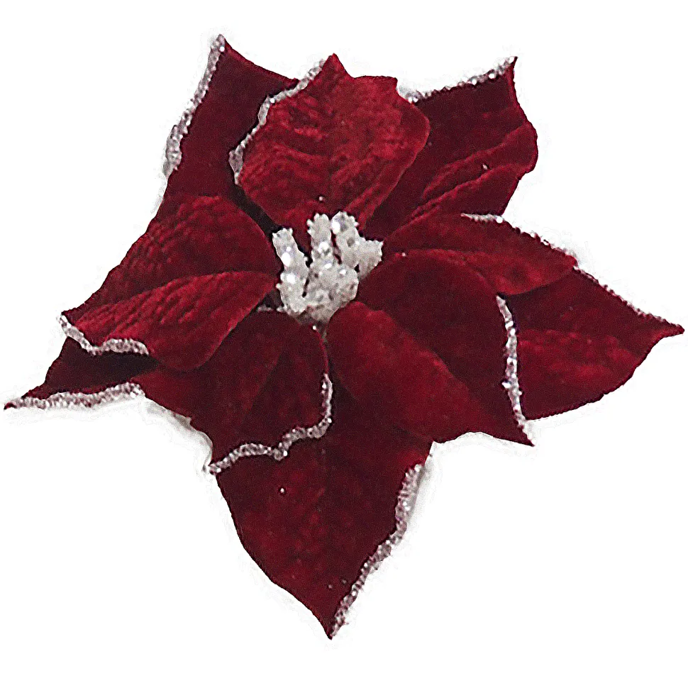 POINSETTIA HEAD RED /WHITE 9″ SNOW EDGE CARDED W/ CLIP