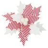 POINSETTIA HEAD RED/WHITE 10″ VELVET STRIPES W/ CLIP