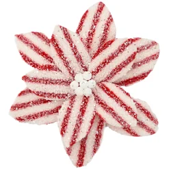 POINSETTIA HEAD RED/WHITE 10.5″ WOOL RED STRIPES W/ CLIP
