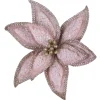POINSETTIA HEAD ROSE GOLD 11″ FLOCKED W/ SEQUINS BORDER & CLIP