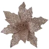 POINSETTIA HEAD ROSE GOLD 11″ W/ HEAVY GLITTER & SEQUINS W/ CLIP