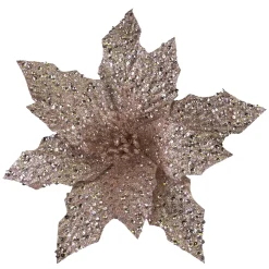 POINSETTIA HEAD ROSE GOLD 11″ W/ HEAVY GLITTER & SEQUINS W/ CLIP