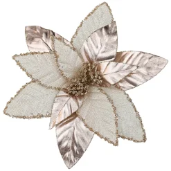 POINSETTIA HEAD ROSE GOLD 12″ LEATHER/ METALLIC W/ CLIP