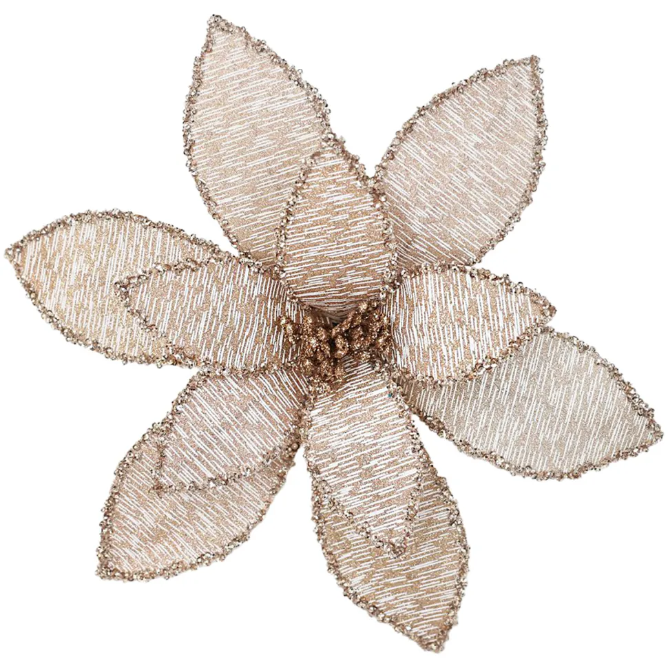 POINSETTIA HEAD ROSE GOLD 12″ METALLIC W/ CLIP